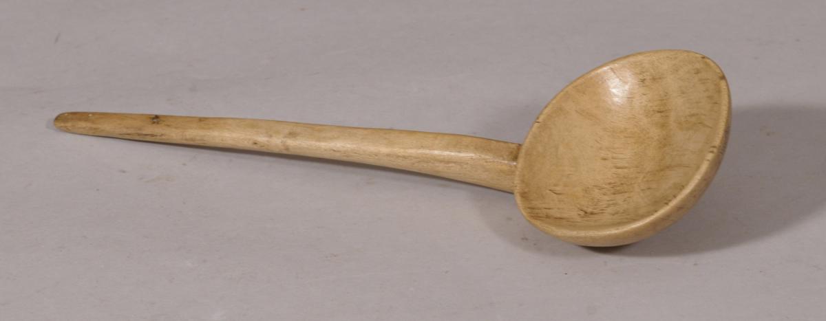 S/5763 Antique Treen 19th Century Welsh Sycamore Cawl Spoon