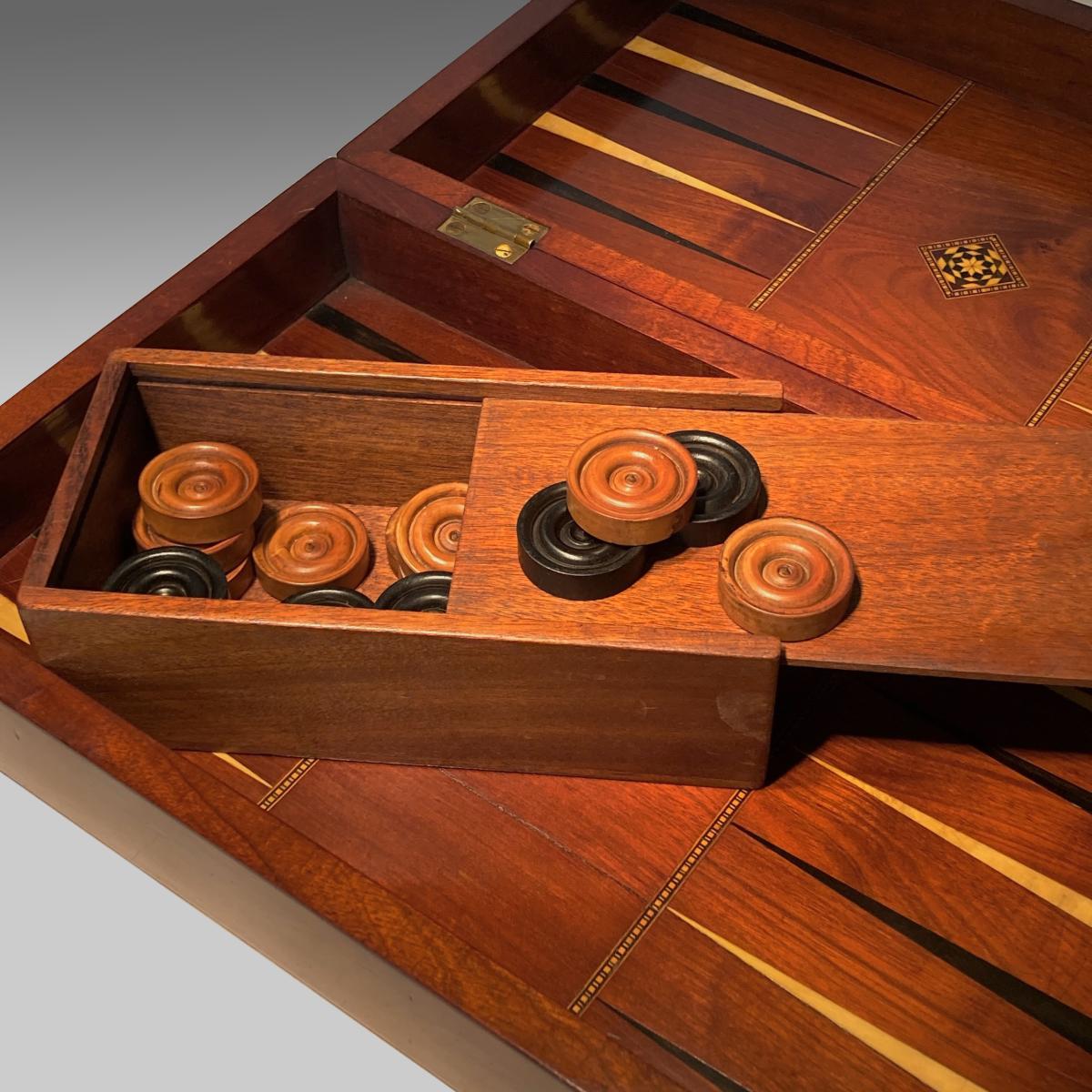 19th century mahogany backgammon and chess board