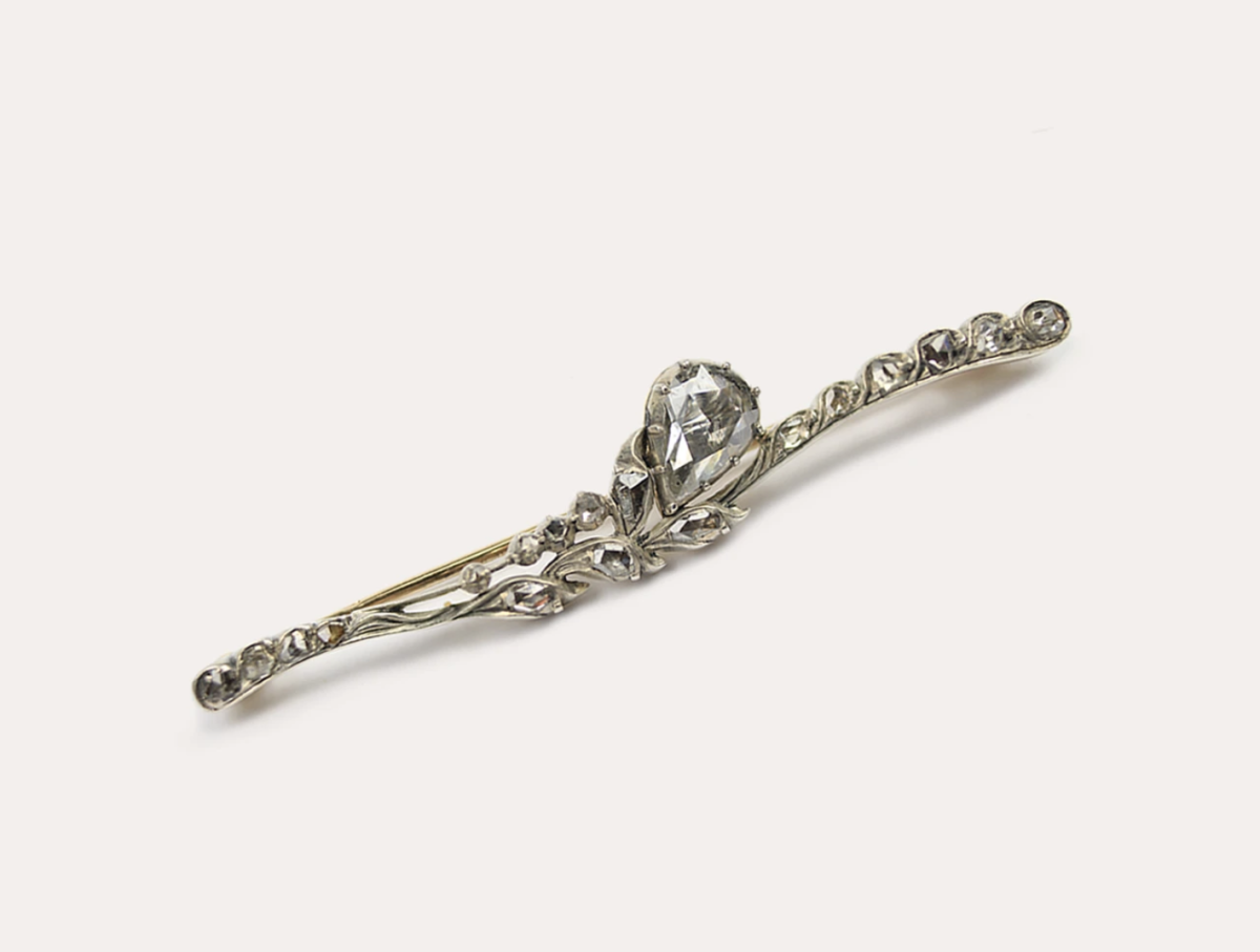 Gold mounted and silver fronted rose cut diamond floral bar brooch
