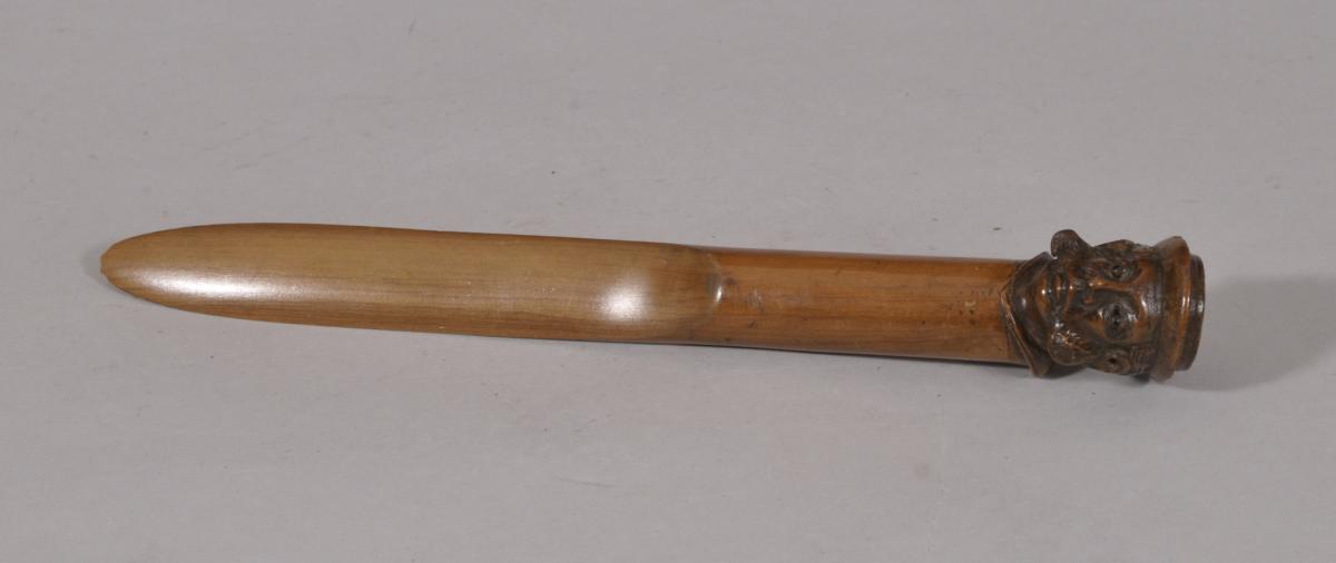 S/5917 Antique Treen Early 19th Century Pear Wood Figural Letter Opener
