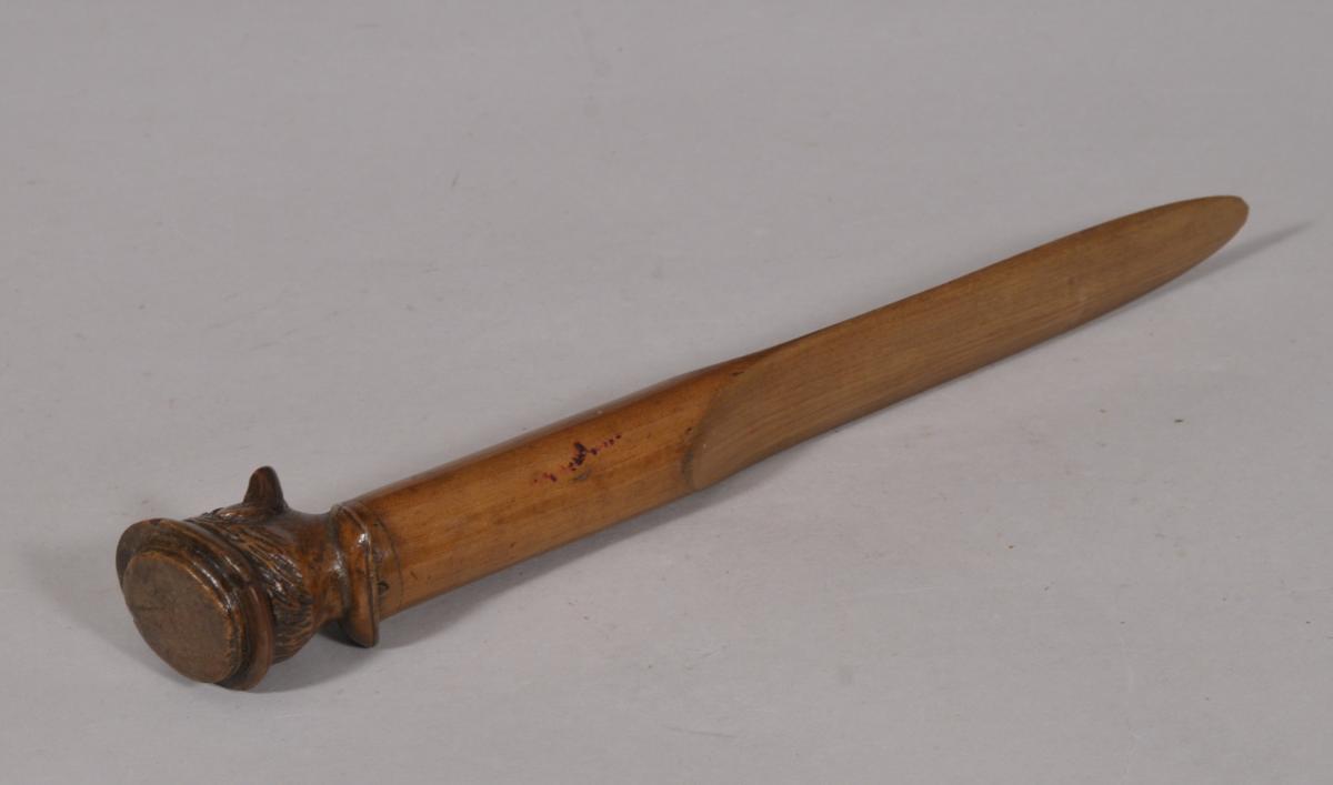 S/5917 Antique Treen Early 19th Century Pear Wood Figural Letter Opener