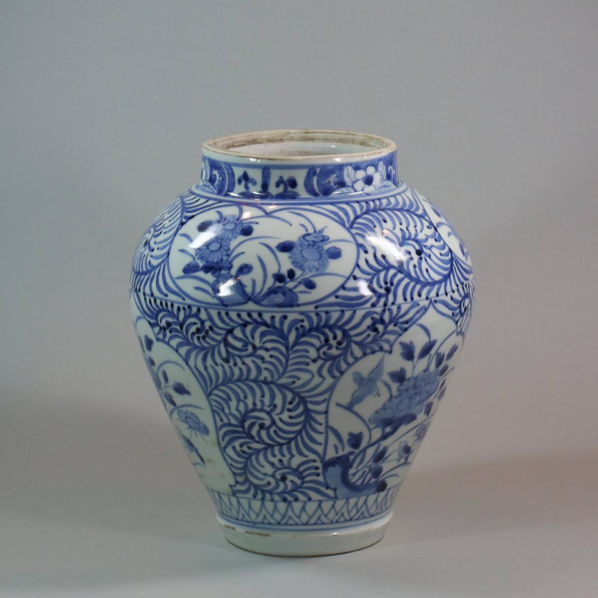 Side of blue and white baluster vase