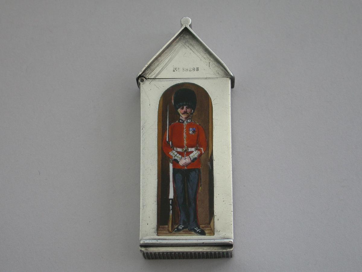 Victorian Silver & Enamel Sentry Box Vesta Case - The Coldstream Guards