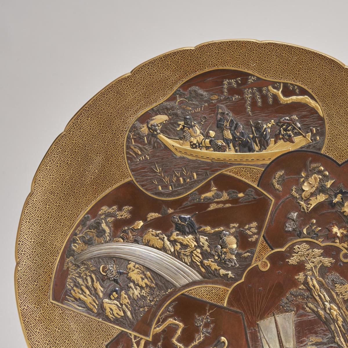 An impressive Bronze and Multi-metal charger signed Fuji (Japanese, late 19th Century)
