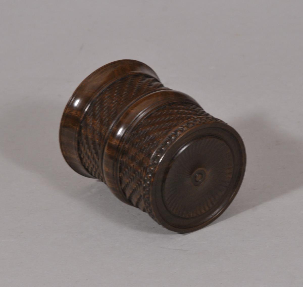 S/5906 Antique Treen Early 20th Century Engine Turned Dice Shaker