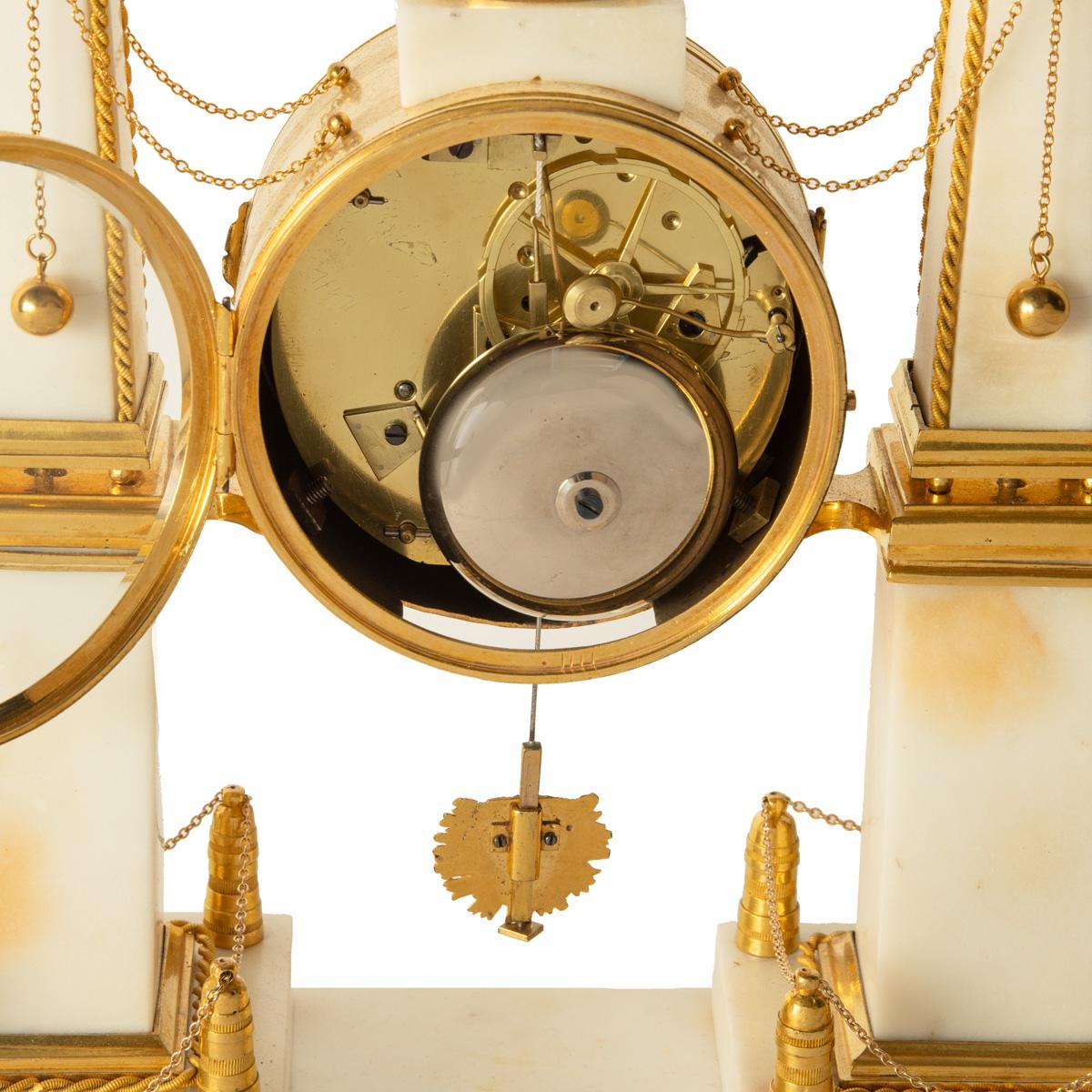 Louis XVI marble and ormolu portico clock