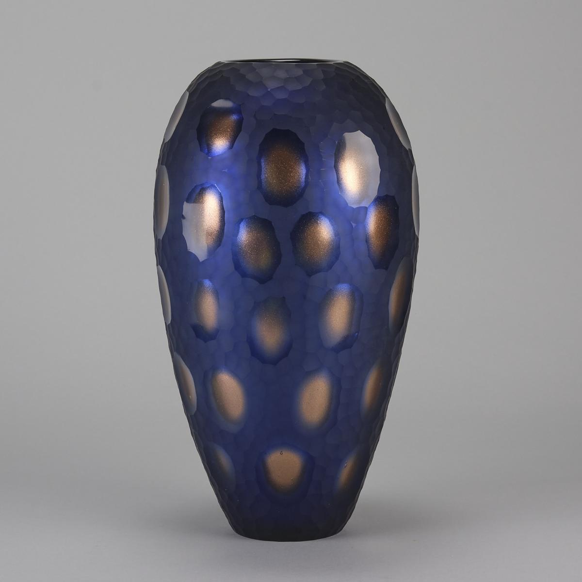 20th Century Hand Blown Murano entitled "Blue and Bronze Vase" by Vittorio Ferro
