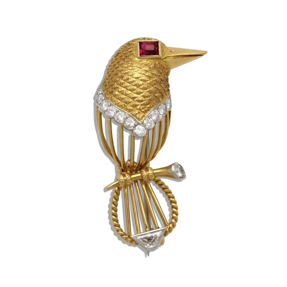 Vintage Stylised Bird Brooch