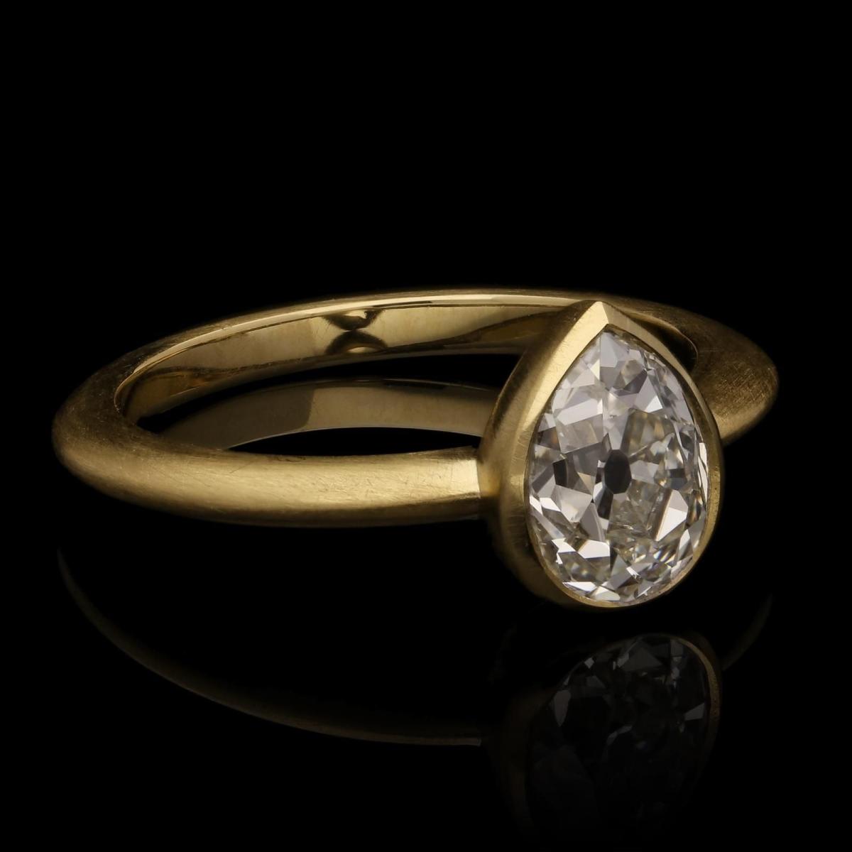 Hancocks 1.48 Carat Old Cut Pear Shape Diamond Solitaire Ring