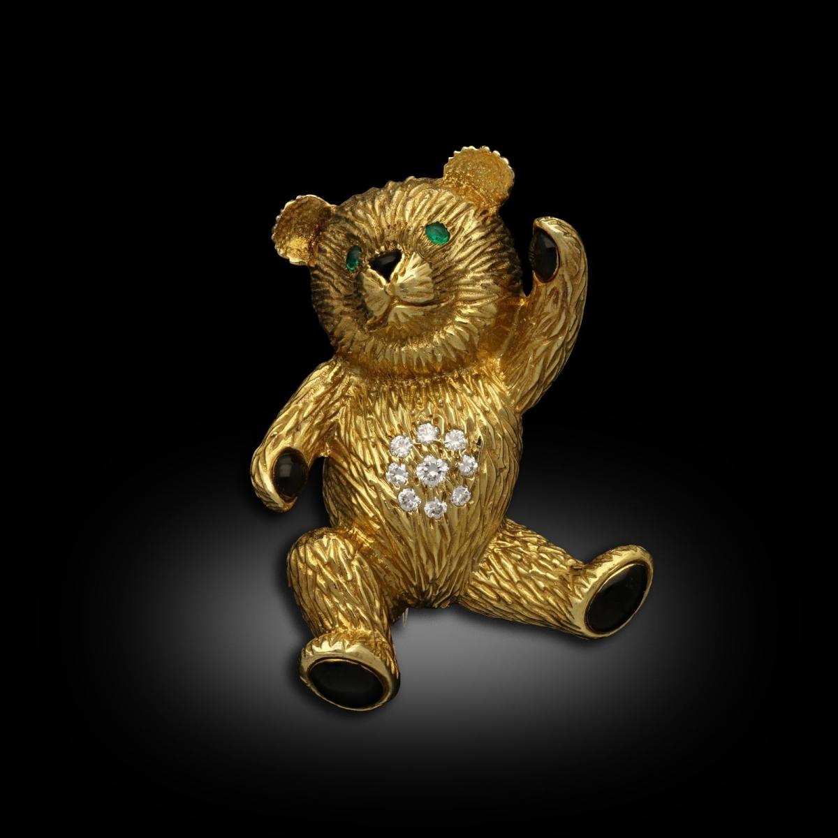 Cartier Vintage 18ct Yellow Gold and Gem-set Teddy Bear Brooch 1987