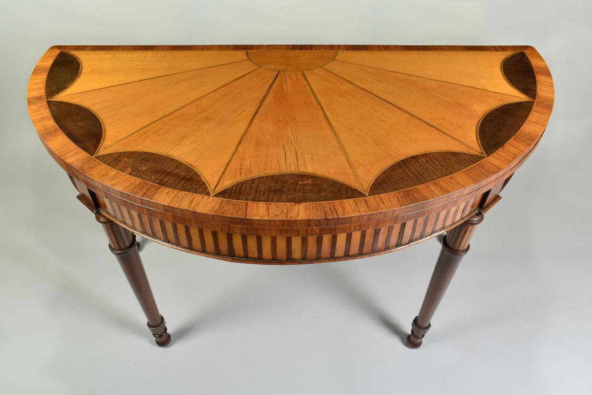 Sheraton satinwood, harewood and padouk card table, circa 1790