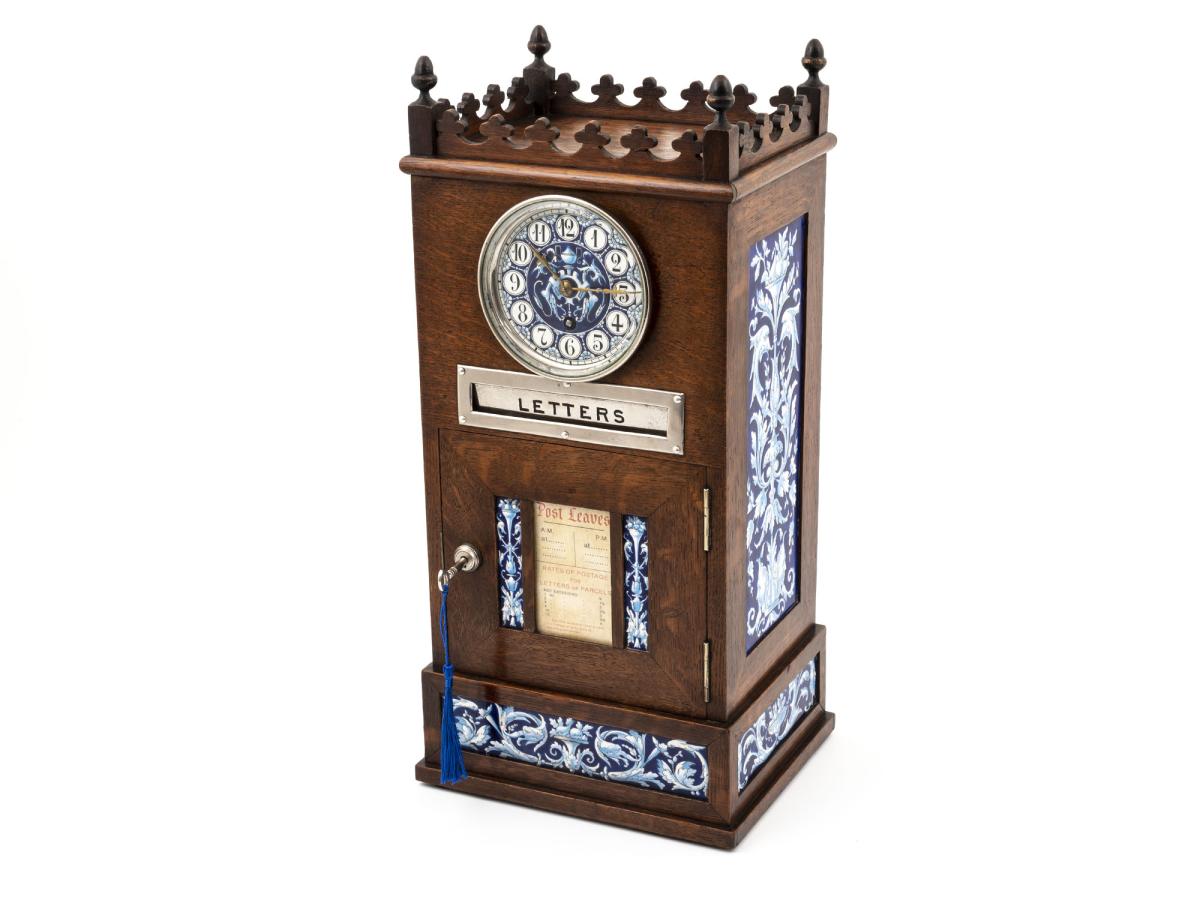 Over view of the Letter Box clock with the key inserted