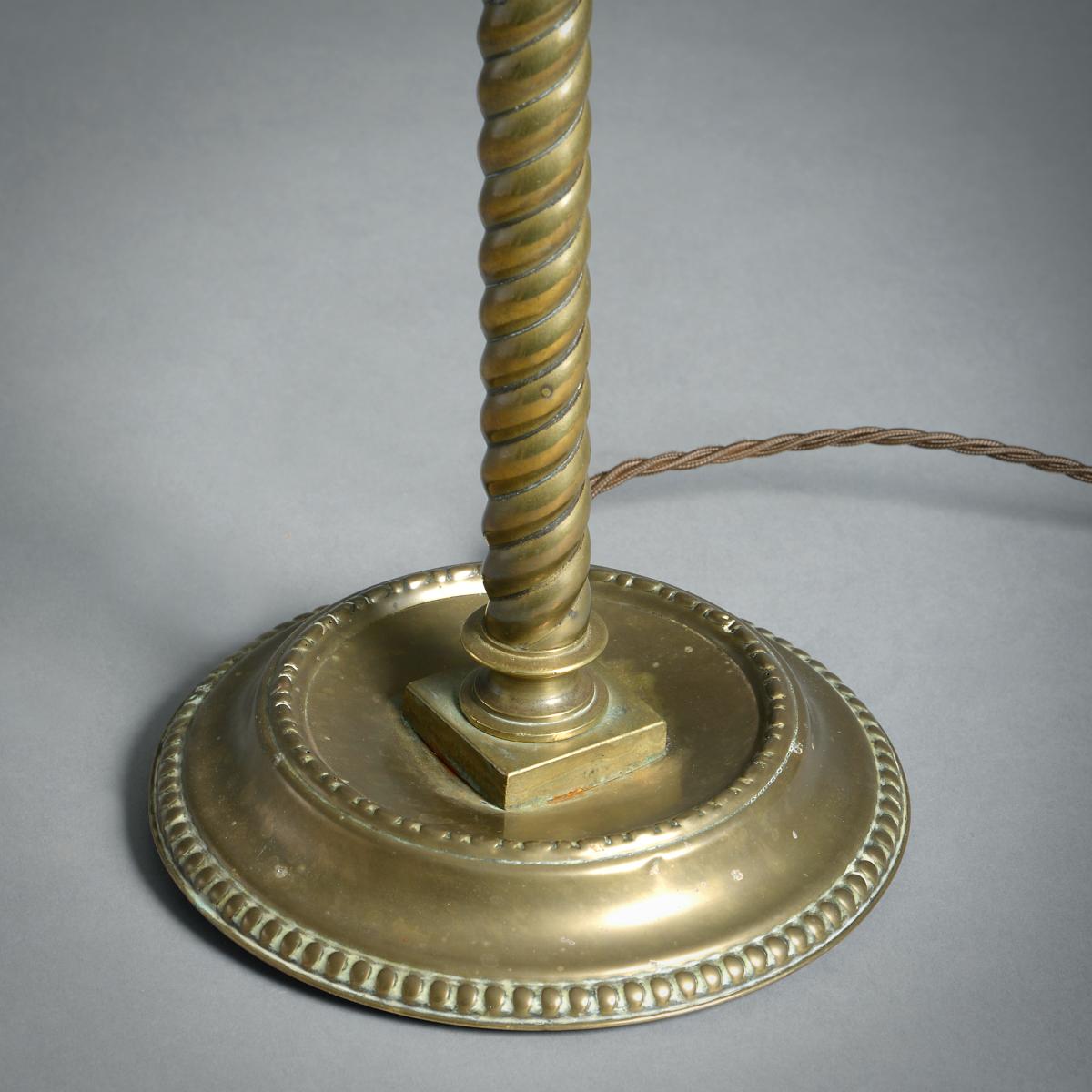 Pair of Late Victorian Brass Spiral Column Table Lamps
