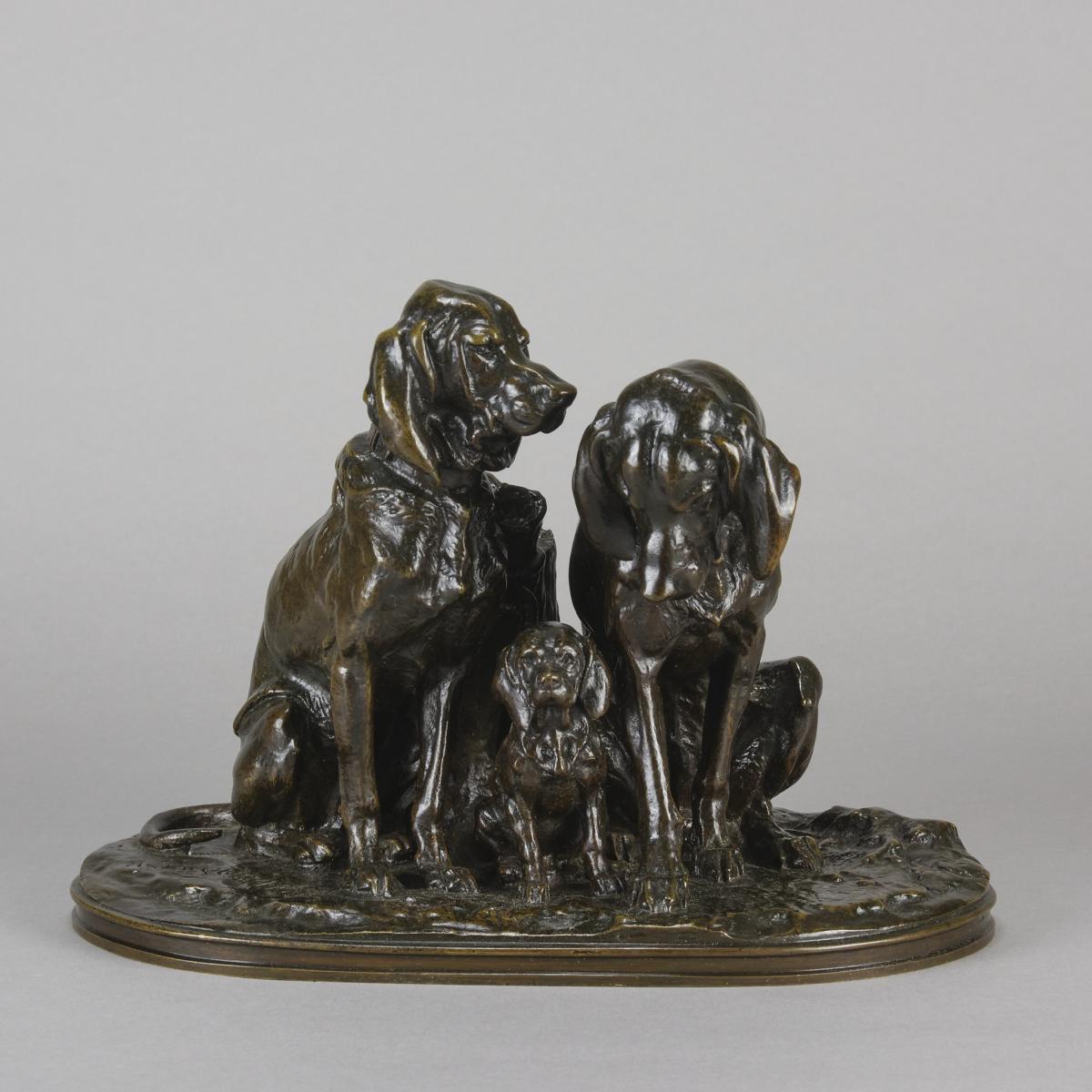 Late 19th Century Animalier Bronze entitled "Hound Family" by Alfred Jacquement