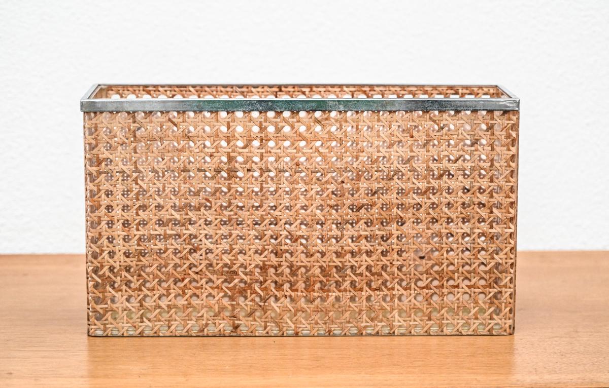 Christian Dior home lucite and cane rectangular wastepaper basket / magazine holder