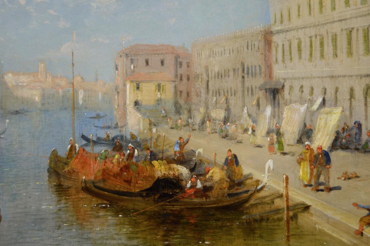 Venetian townscape oil painting of the Dogana with Santa Maria della Salute from the Molo by Jane Vivian