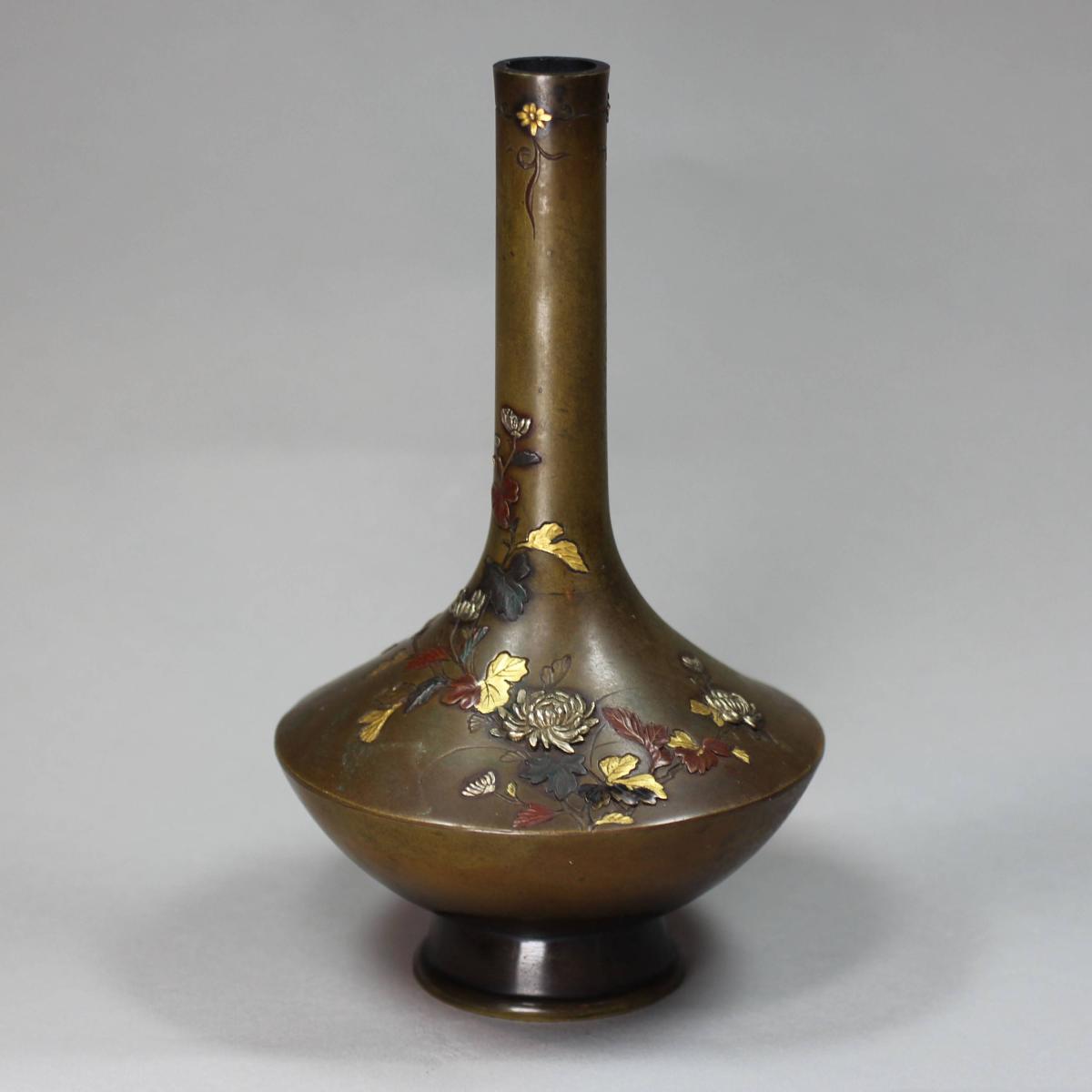 Other side of Meiji Nogawa copper inlaid vase