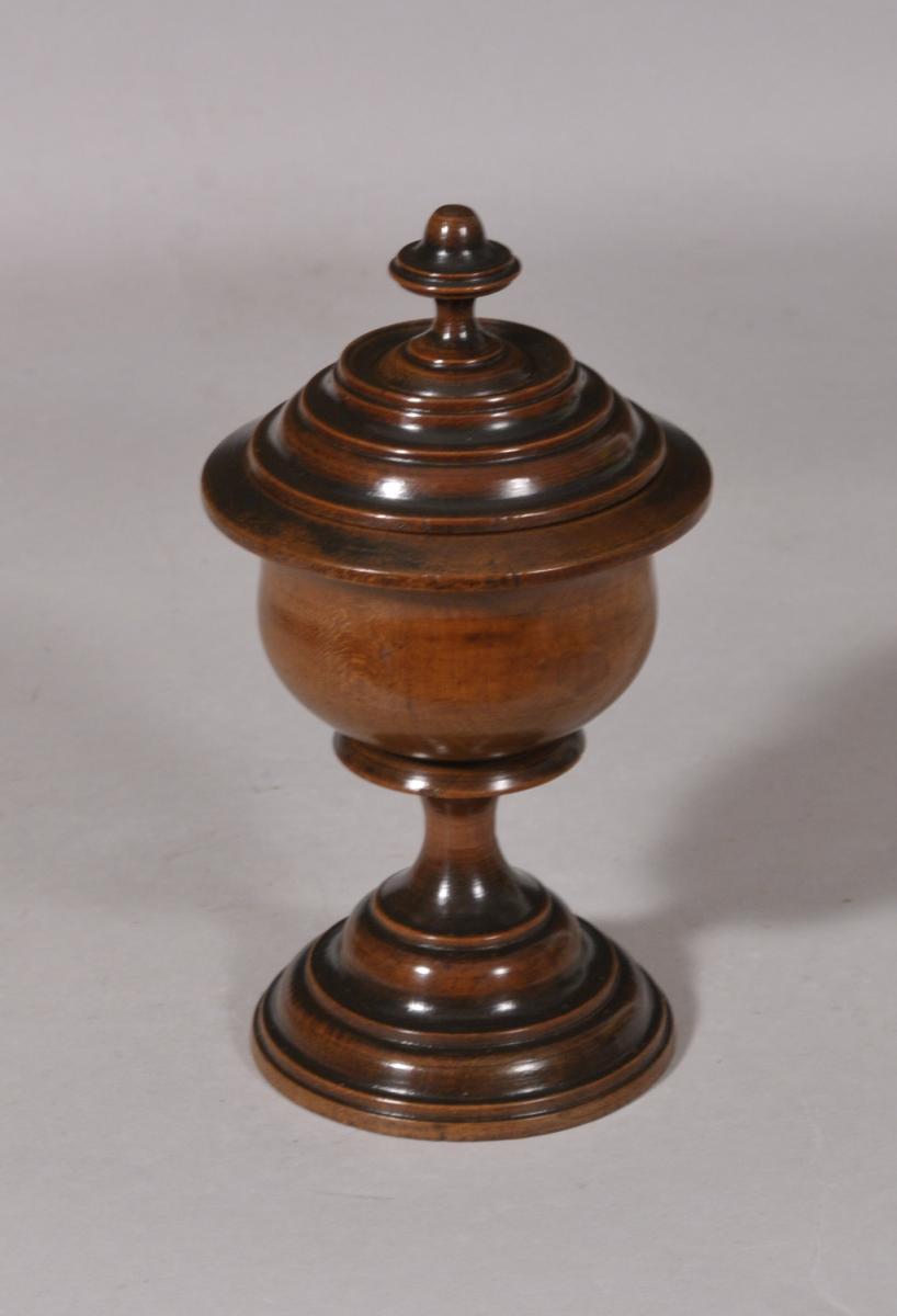 S/5958 Antique Treen Early 19th Century Apple Wood Lidded Urn