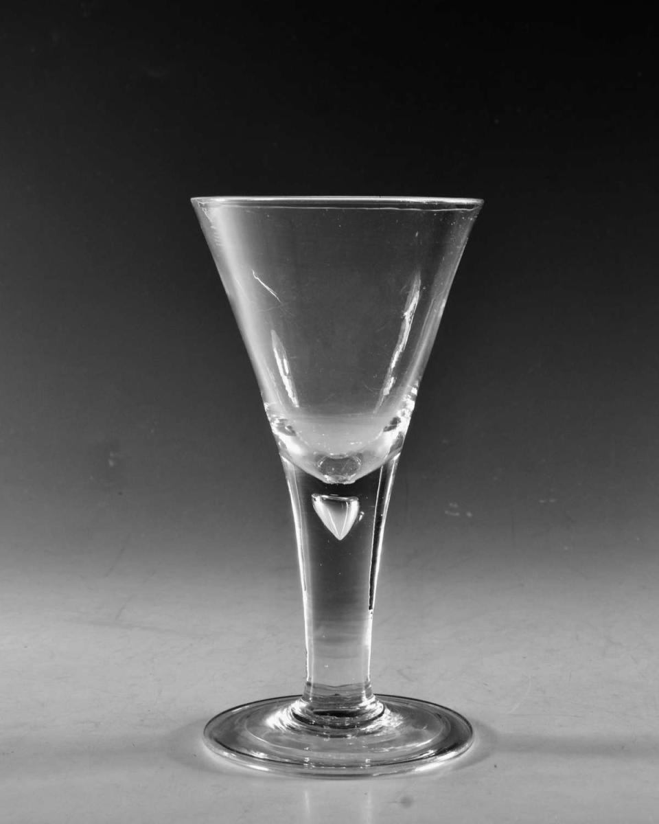 Antique glass wine goblet plain stem, English circa 1745