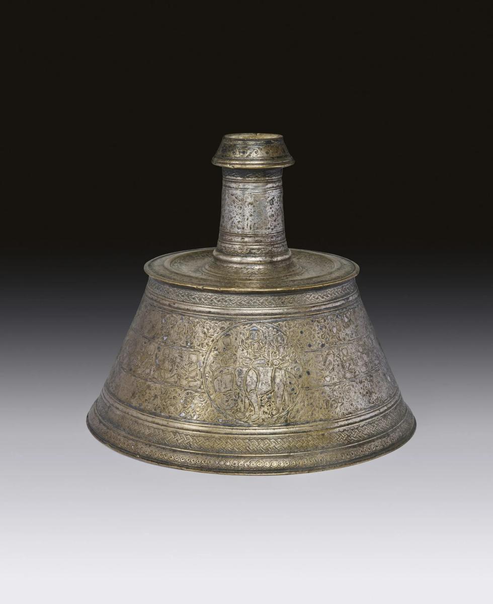 Early Mamluk Silver-Inlaid Brass Candlestick