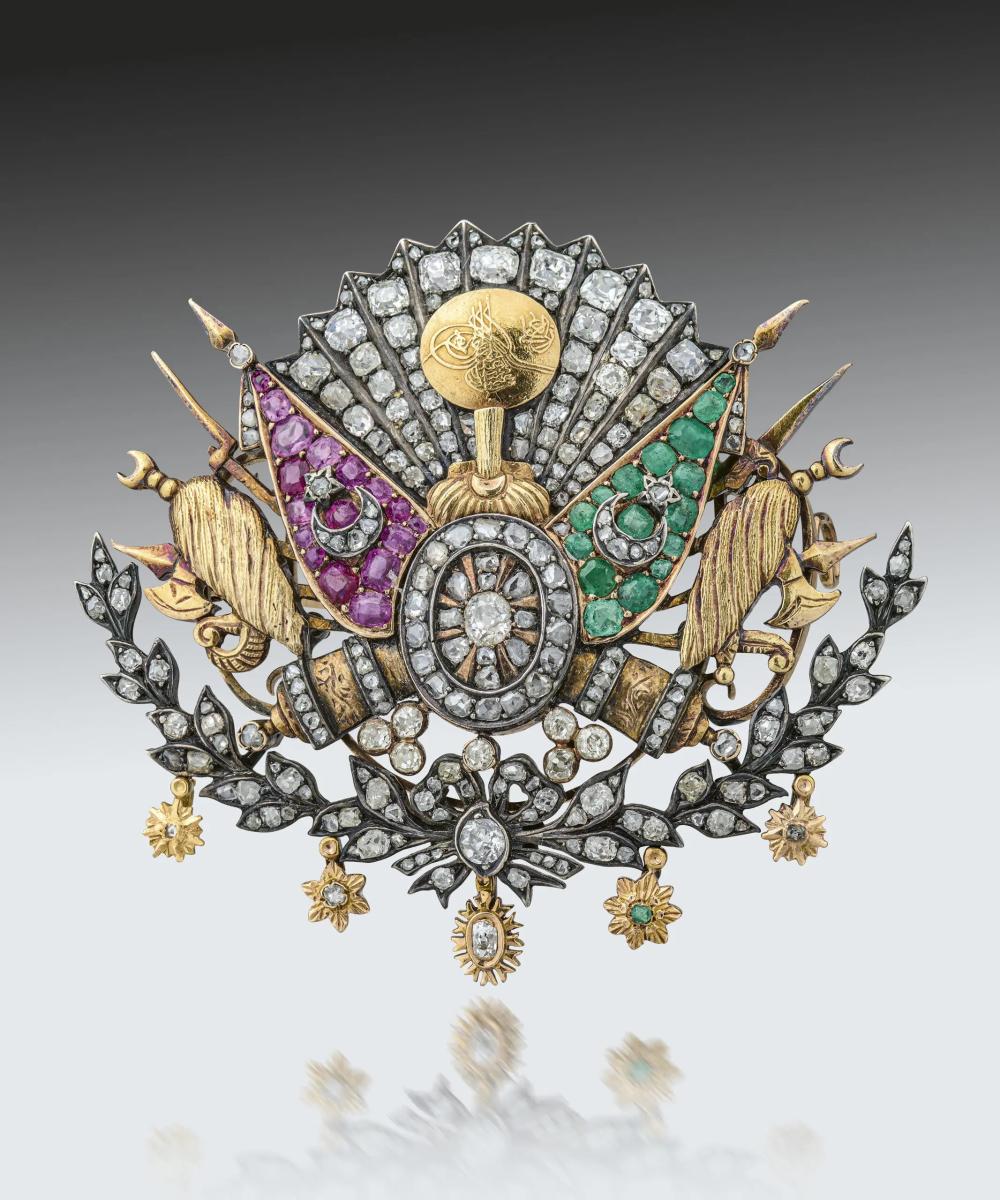 Ruby, Emerald and Diamond Brooch with the Ottoman Imperial Coat of Arms