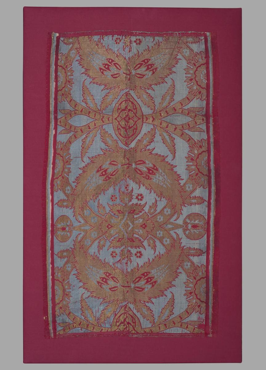 Ottoman Silk Lampas Decorated with Tulips and Saz Leaves