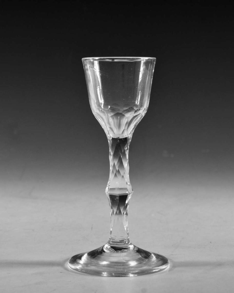 Antique facet stem wine glass English circa 1780