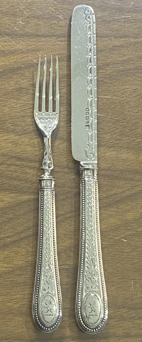 Victorian silver fruit dessert knives and forks 1865 Martin Hall and 