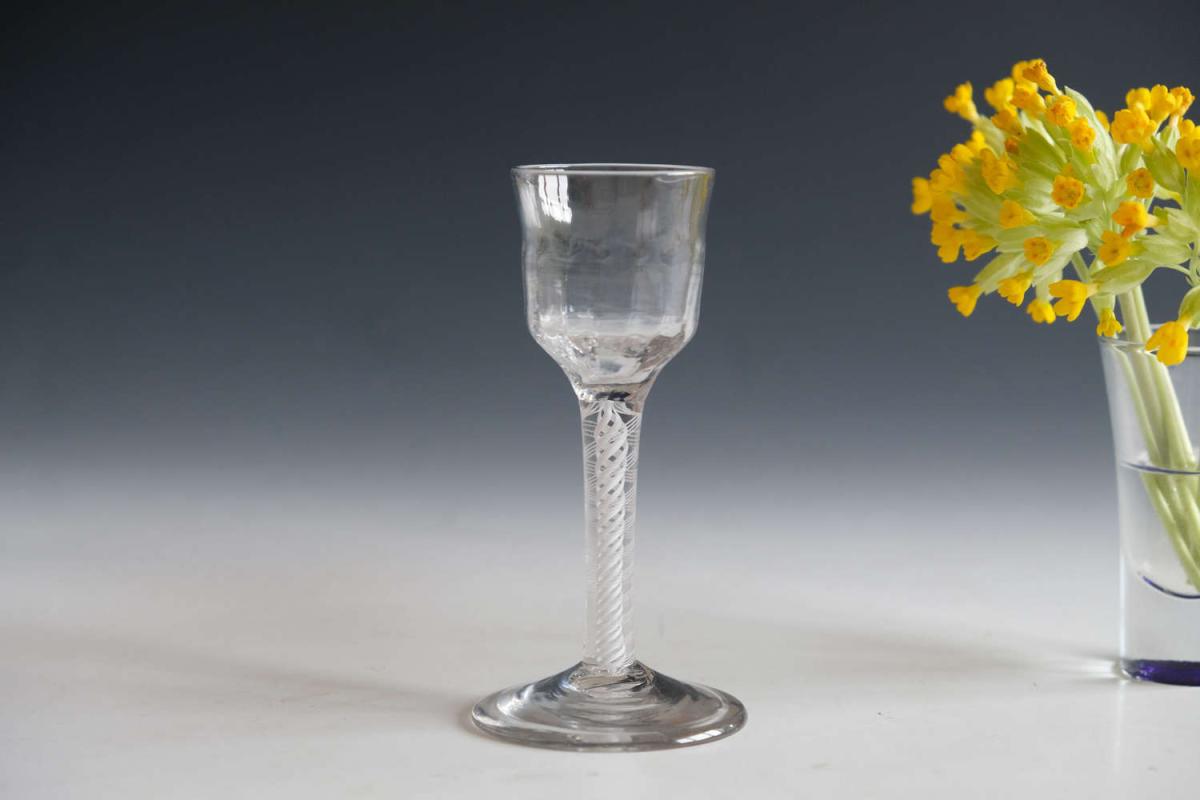 Antique opaque twist wine glass English circa 1765