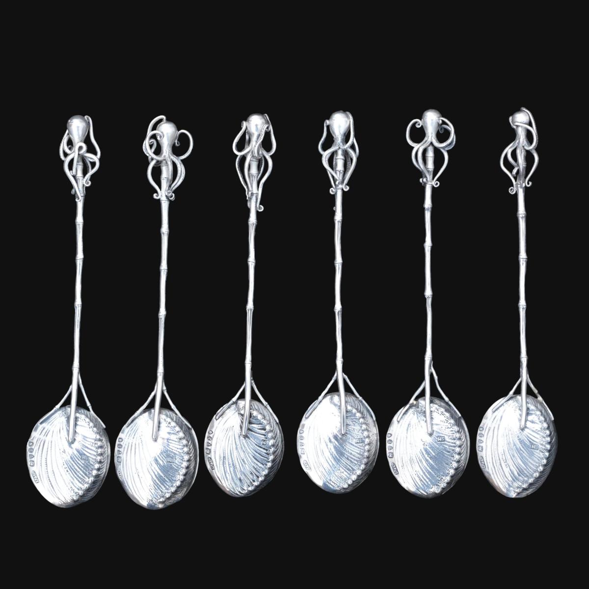 Japanese silver octopus spoons retailed by Liberty & Co