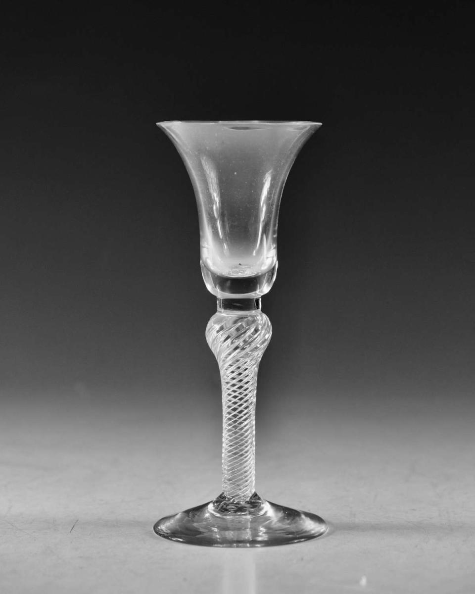 Antique multi spiral air twist wine glass English circa 1765