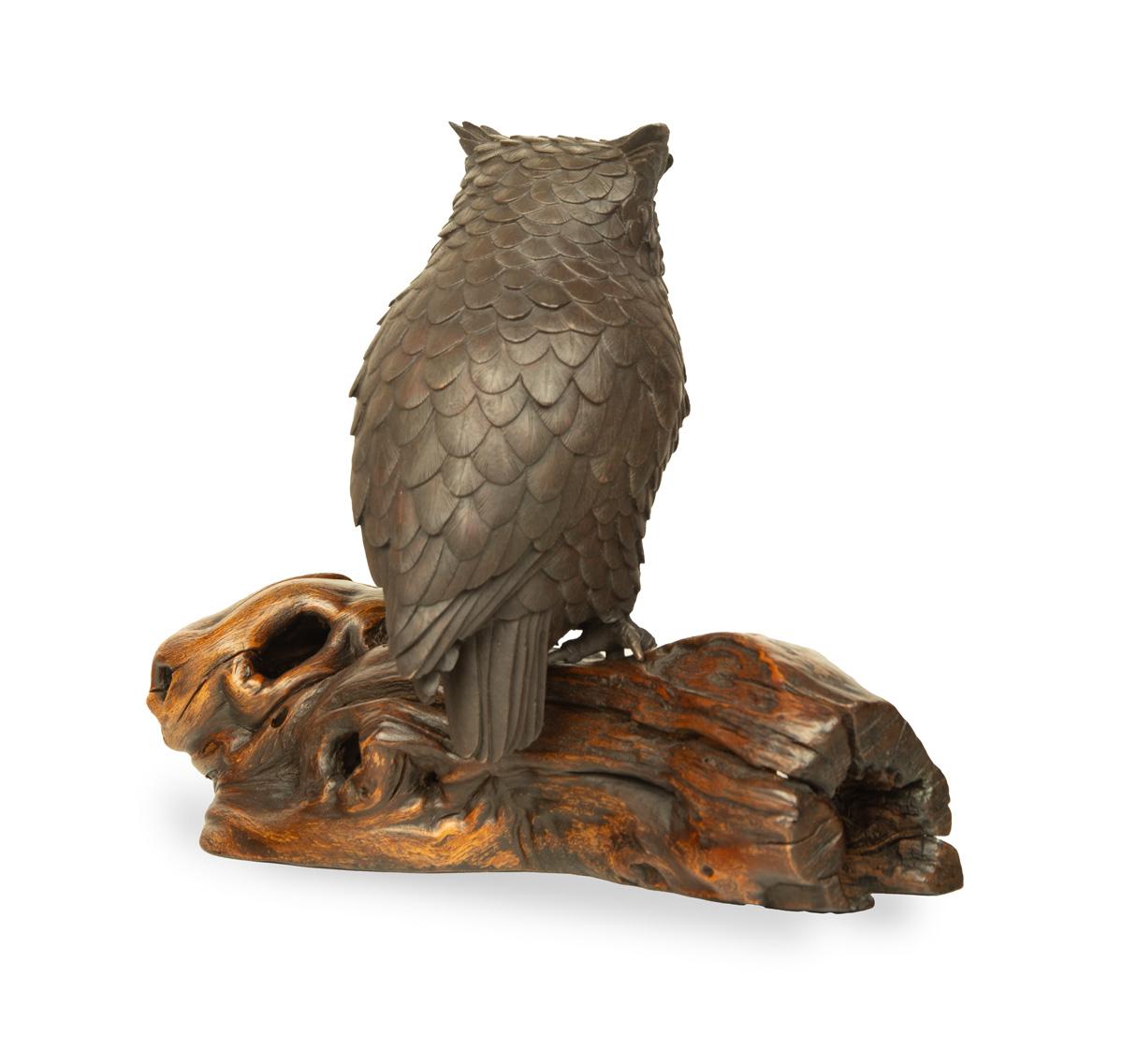 Enchanting Japanese Bronze Owl Okimono