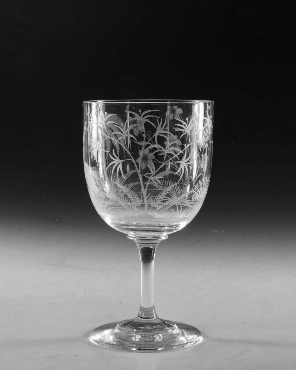 Antique glass engraved goblet Joseph Keller circa 1880