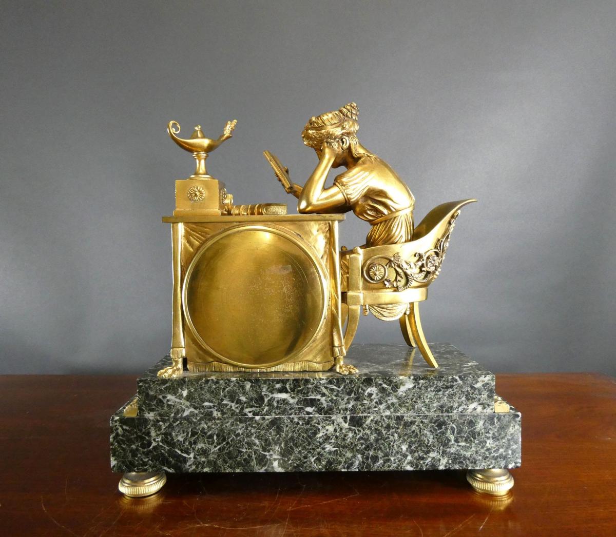 French Ormolu and Green Marble Mantel Clock