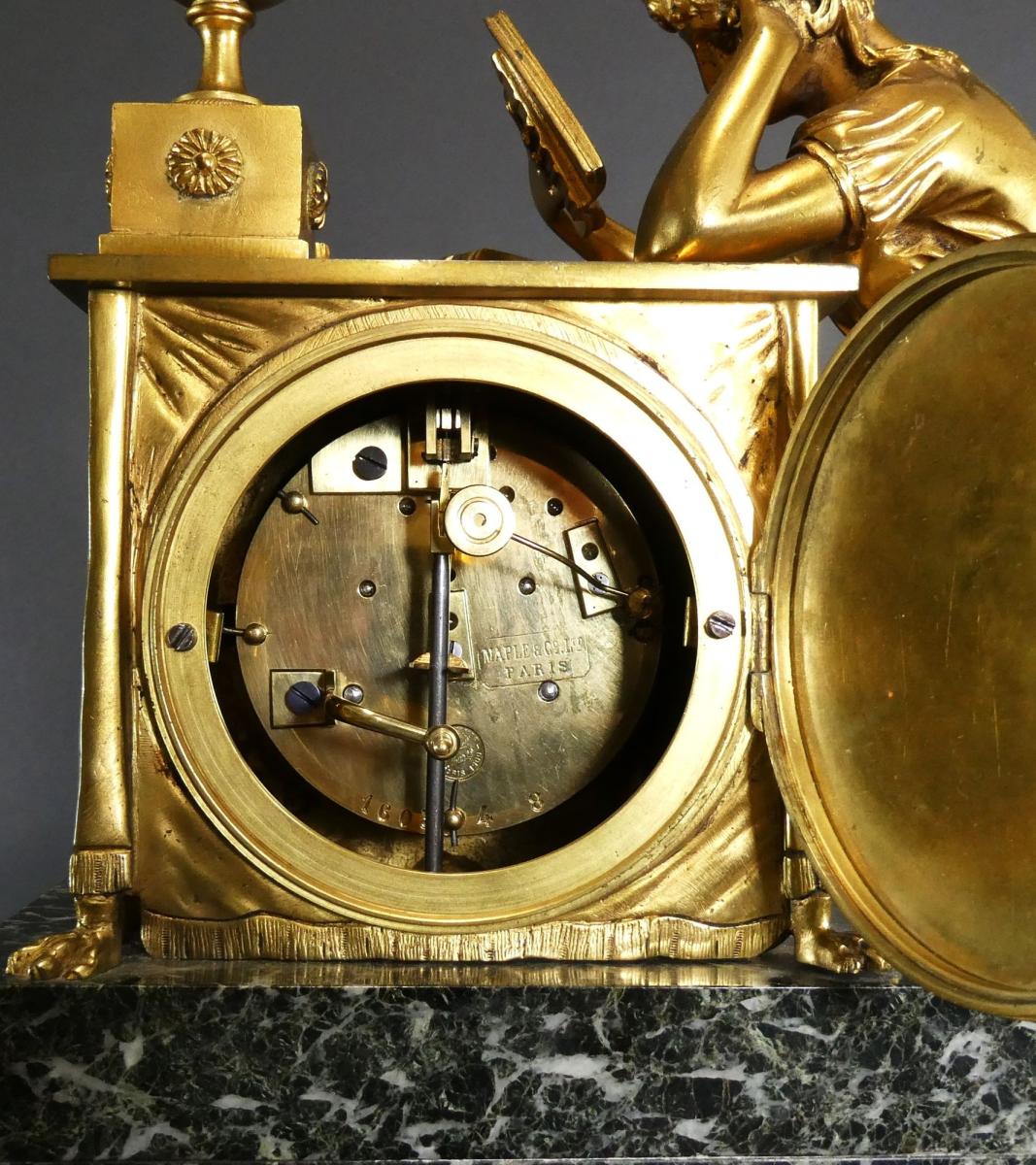 French Ormolu and Green Marble Mantel Clock
