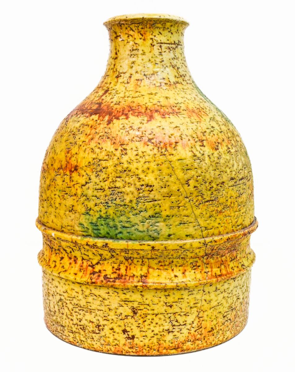 Tall yellow round vase by Marcello Fantoni Italy