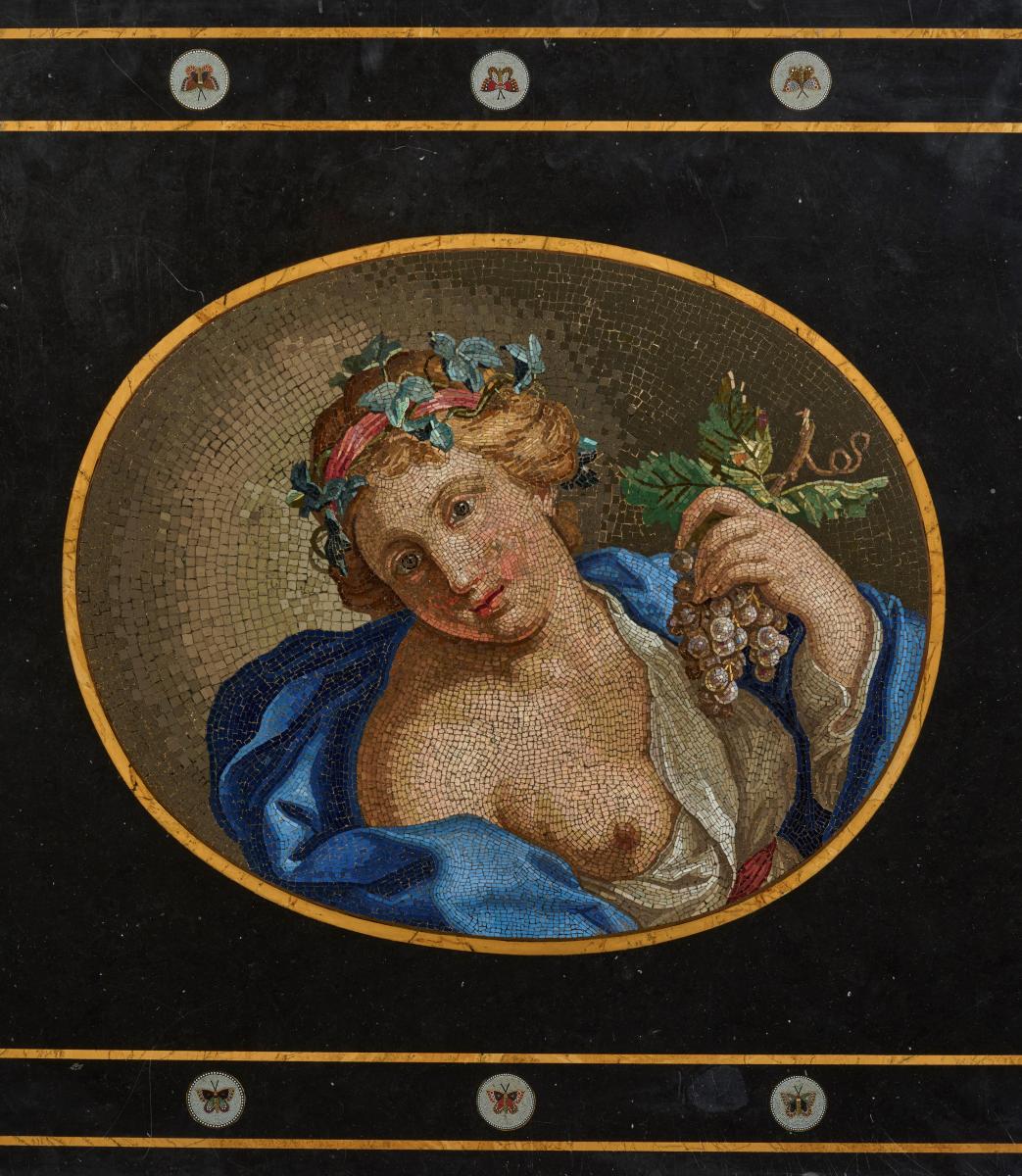 Attributed to Andrea Volpini (Rome doc. 1756-1812) and Giacomo Raffaelli (Rome 1753-1836) - Marble Panel centred with a Mosaic Depicting a Bacchante and surrounded by micromosaic medallions of Butterflies