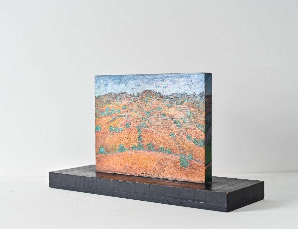 “Colline” 1993 oil on wood painting/sculpture by Ettore Fico, Italy