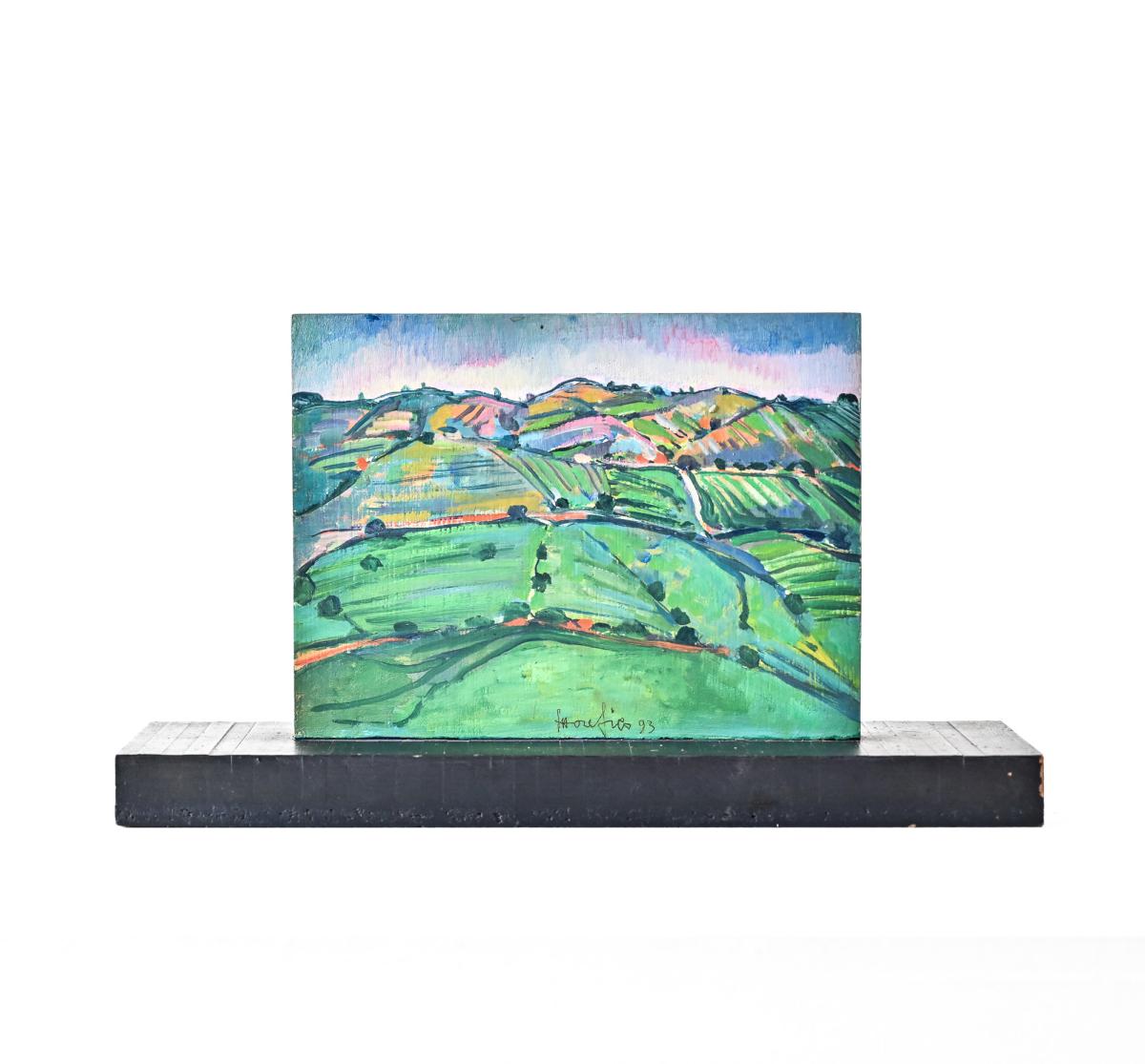 “Colline” 1993 oil on wood painting/sculpture by Ettore Fico, Italy