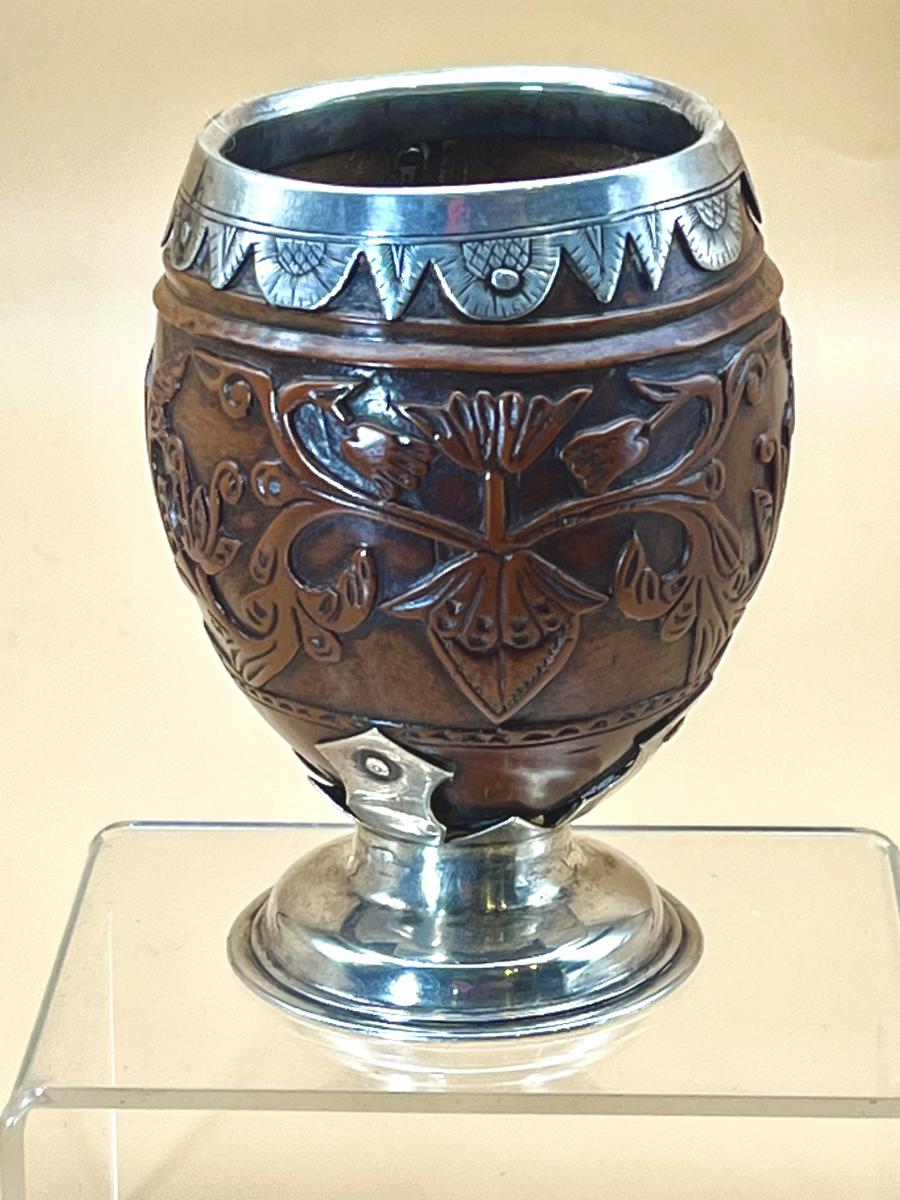Beautiful Charles II carved coconut Goblet