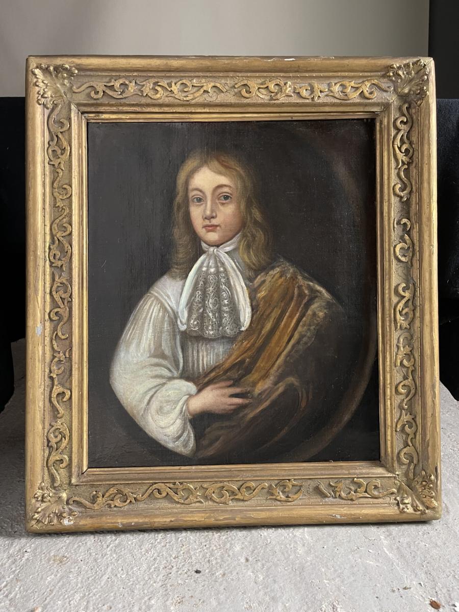 Circa 1680 oil on canvas portrait of a young man