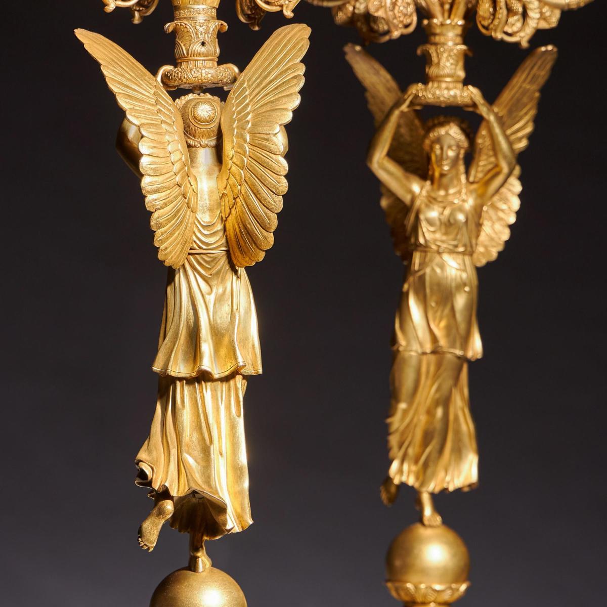 Exceptional Pair of French Late Empire Gilt-bronze Candelabra Attributed to Pierre-philippe Thomire