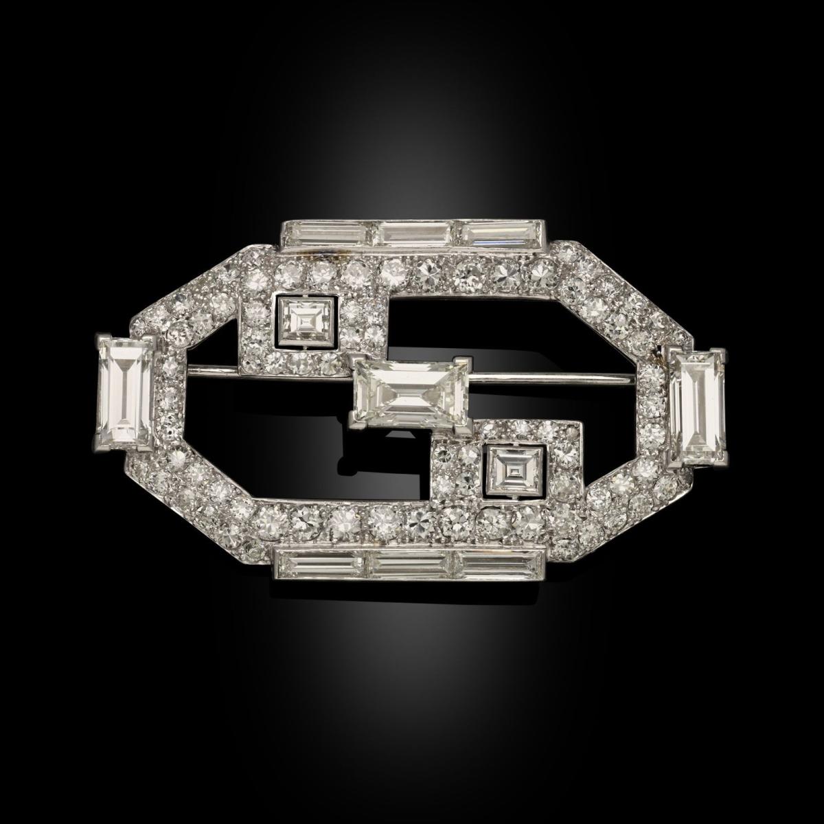 Cartier Art Deco Geometric Diamond And Platinum Brooch Circa 1930
