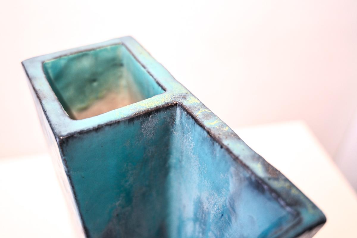 Turquoise slab vase by Marcello Fantoni Italy