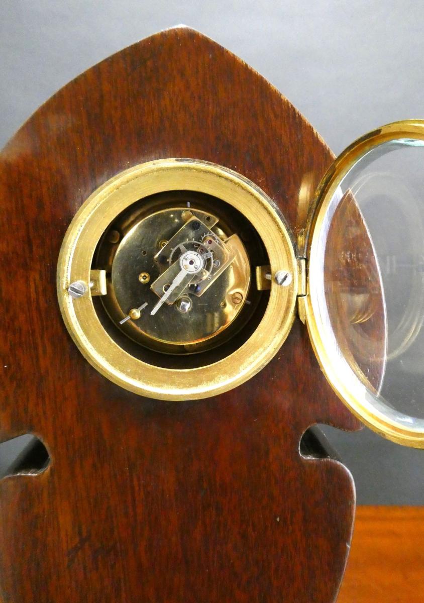 Art Nouveau Mahogany and Silver Mantel Clock