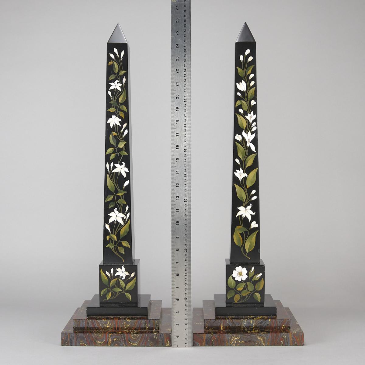 Mid 19th Century Pair of Ashford Pietra Dura Obelisks
