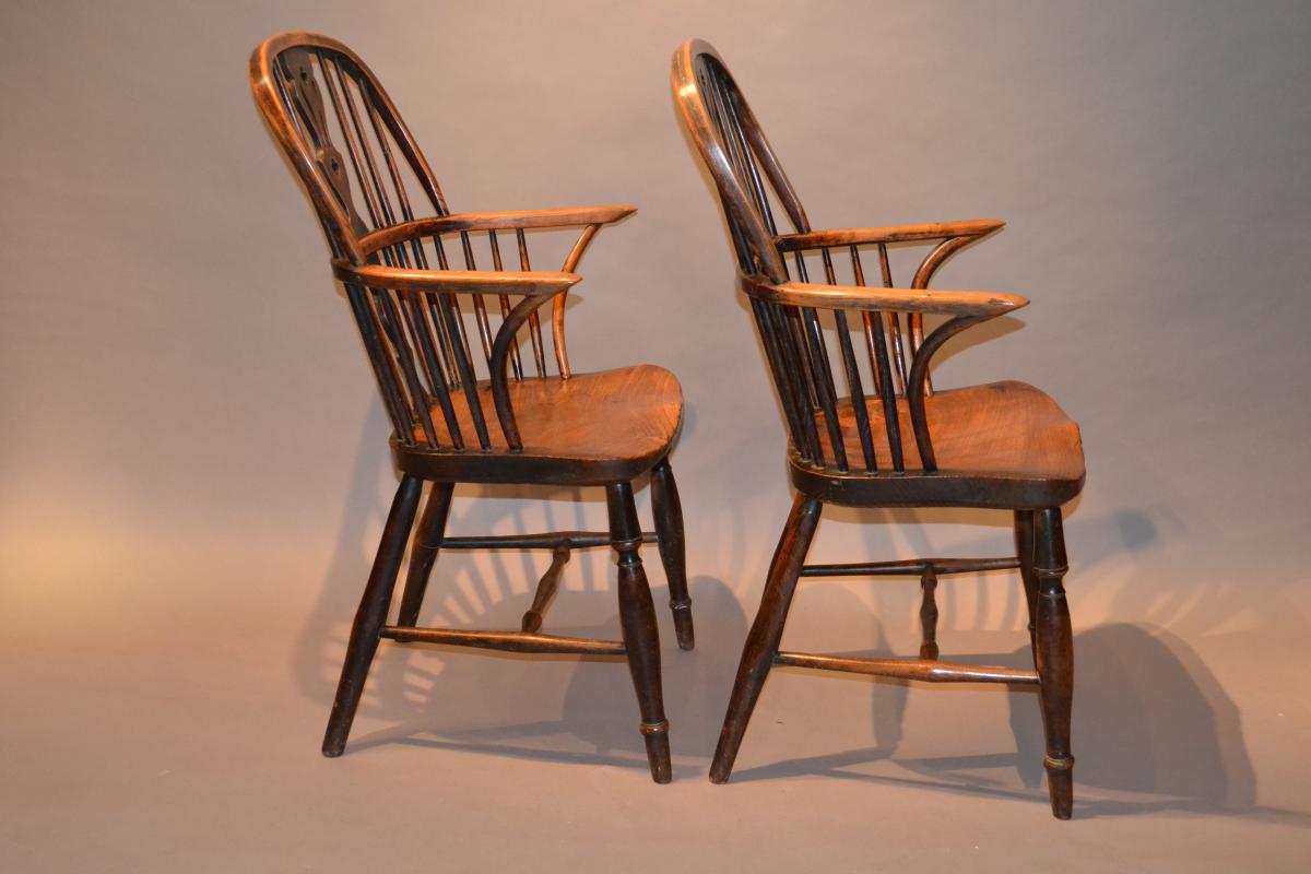 Pair of signed ash and elm Windsor armchairs