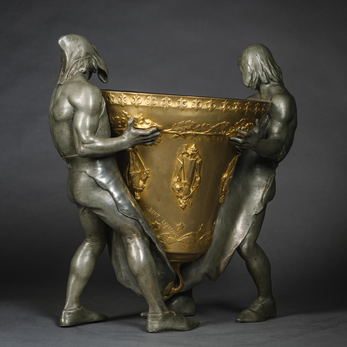 Gilt and Pewter Patinated Bronze Sculptural Jardiniere