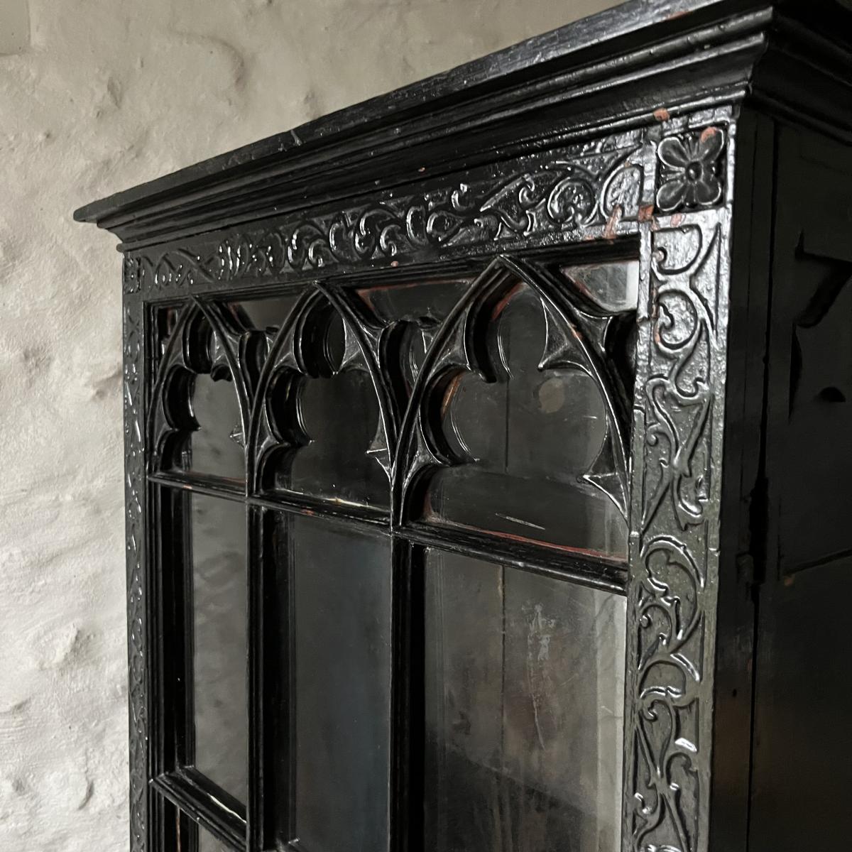 Glazed Georgian gothic style wall cabinet