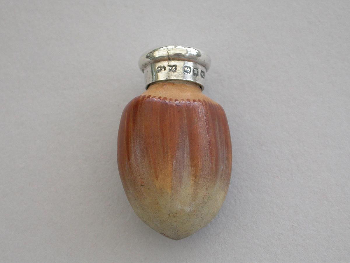 Victorian Novelty Silver Mounted Macintyre Ceramic Scent Bottle